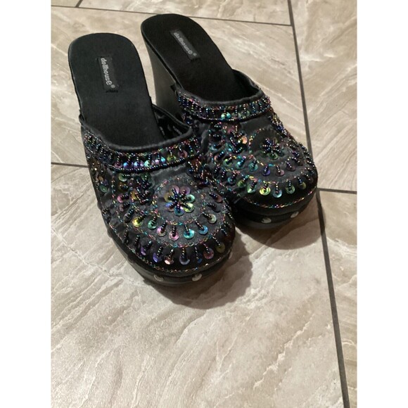 Dollhouse Platform Vintage 90s 00s Black Floral Embellished Clogs Slip On 6.5 - Picture 2 of 9